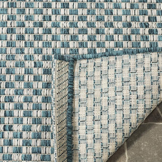 SAFAVIEH Courtyard Collection 2'3' x 14' Turquoise / Light Grey CY8653 Indoor/ Outdoor Patio Backyard Mudroom Runner Rug