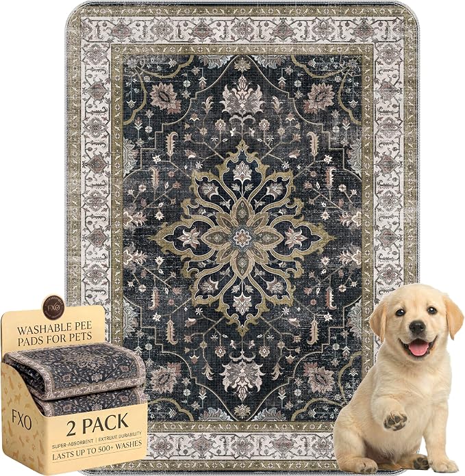Washable Pee Pads for Dogs,Great Urine Absorbent Reusable Puppy Training Pads,Waterproof,Leak-Proof & Non-Slip Potty Pads for Whelping,Crate,Playpen,Bed.(Black Floral,18"x24")