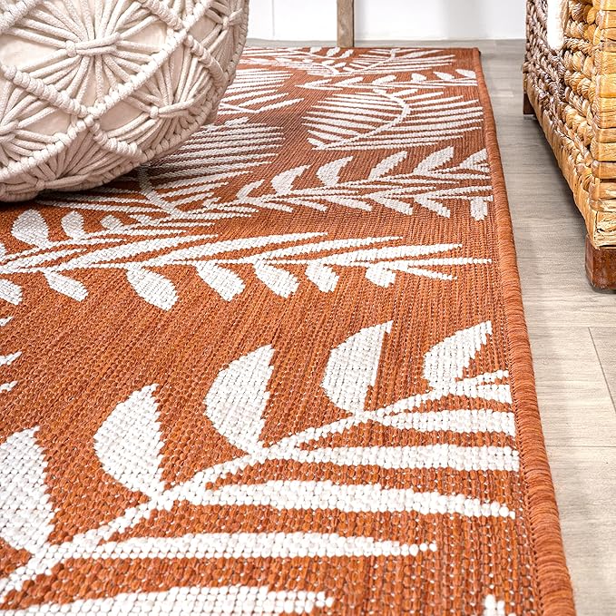 JONATHAN Y Palm Frond Indoor Outdoor Area Rug 8X10 Orange/Cream, Nevis for Backyard, Patio, Porch, Easy-Cleaning, High Traffic, Pet-Friendly, Non-Shedding (SMB119E-8)