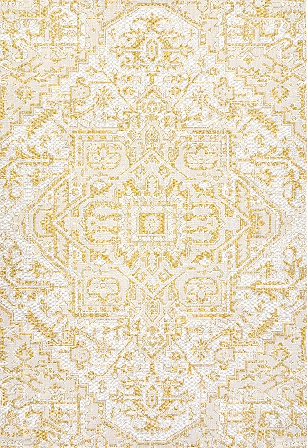 JONATHAN Y Boho Medallion Indoor Outdoor Area Rug 5X8 Cream/Yellow, Estrella Textured Weave for Backyard, Patio, Porch, Easy-Cleaning, High Traffic, Pet-Friendly, Non-Shedding (SMB105H-5)
