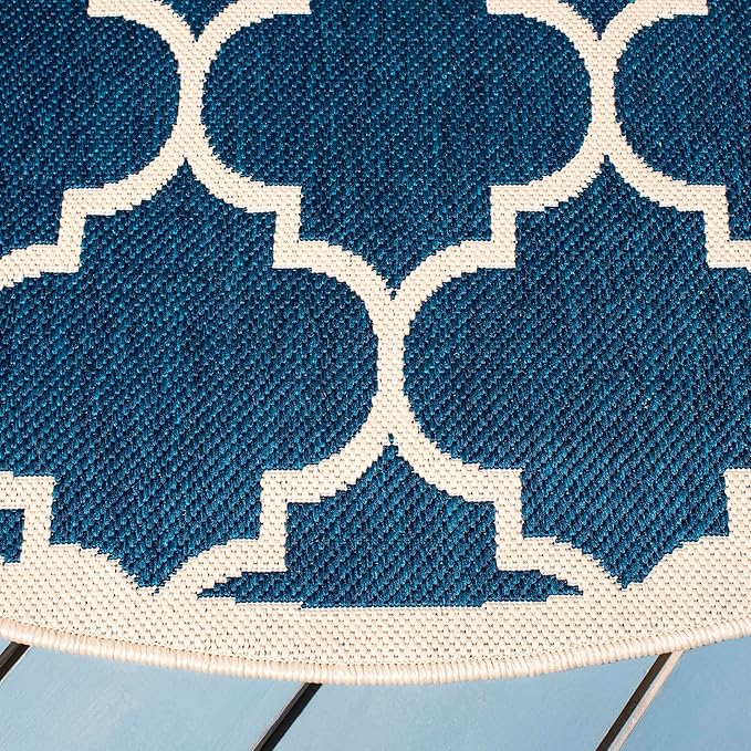 SAFAVIEH Washable Rug Outdoor Courtyard Collection - 7'10" Round, Navy & Beige, Non-Shedding & Easy Cleaning, Ideal for Patio, Backyard, Mudroom (CY6914-268)