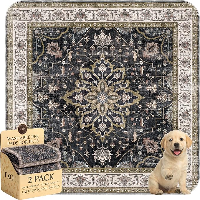 Washable Pee Pads for Dogs,Great Urine Absorbent Reusable Puppy Training Pads,Waterproof,Leak-Proof & Non-Slip Potty Pads for Whelping,Crate,Playpen,Bed.(Black Floral,36"x36")