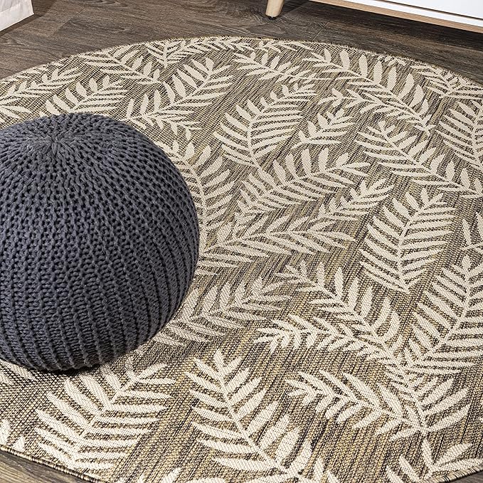 JONATHAN Y Palm Frond Indoor Outdoor Round Area Rug 6 Ft Brown/Beige, Nevis for Backyard, Patio, Porch, Easy-Cleaning, High Traffic, Pet-Friendly, Non-Shedding (SMB119A-6R)