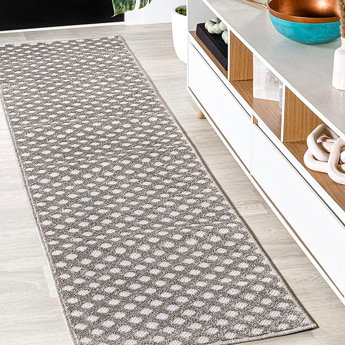 JONATHAN Y Mini-Diamond Trellis Indoor Outdoor Runner Rug 2X8 Dark Gray/Ivory, Rabat High-Low Pile for Backyard, Patio, Porch, Easy-Cleaning, High Traffic, Pet-Friendly, Non-Shedding (SBH101C-28)