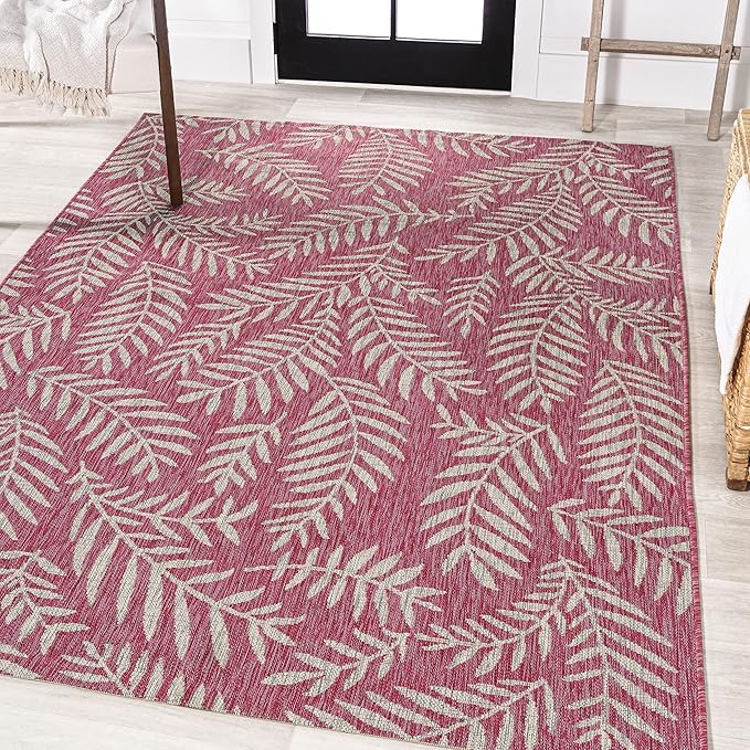 JONATHAN Y Palm Frond Indoor Outdoor Area Rug 9X12 Fuchsia/Light Gray, Nevis for Backyard, Patio, Porch, Easy-Cleaning, High Traffic, Pet-Friendly, Non-Shedding (SMB119F-9)
