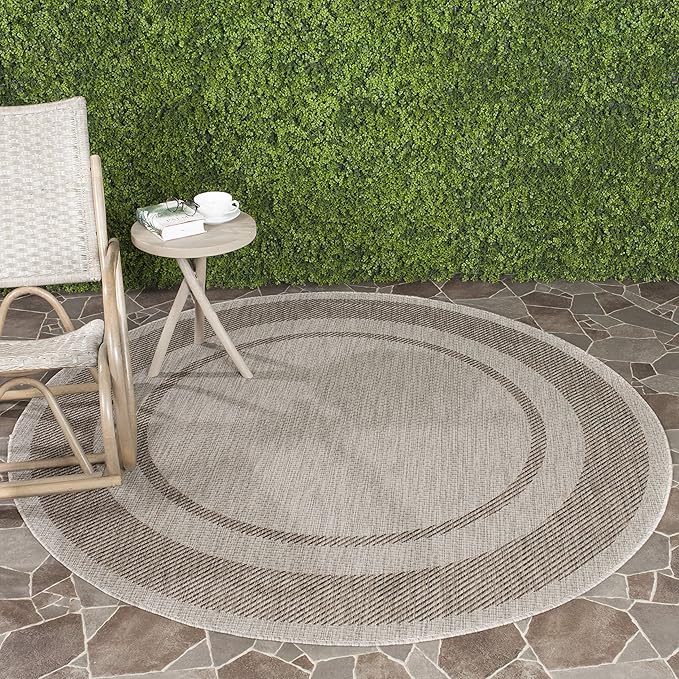 SAFAVIEH Courtyard Collection 6'7" Round Beige/Brown CY8477 Indoor/ Outdoor Waterproof Easy Cleaning Patio Backyard Mudroom Area Rug