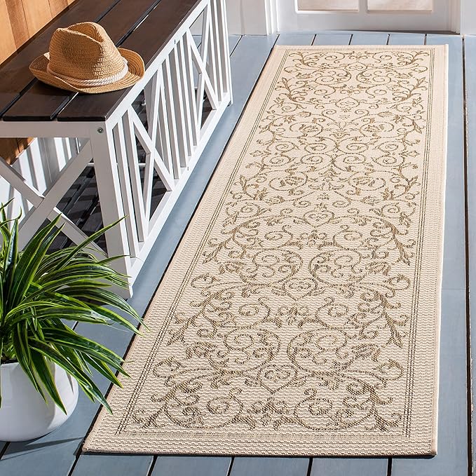 SAFAVIEH Washable Rug Outdoor Courtyard Collection - 2'3" x 8' Runner, Natural & Brown, Non-Shedding & Easy Cleaning, Ideal for Patio, Entryway, Mudroom, Hallway, Kitchen (CY2098-3001)