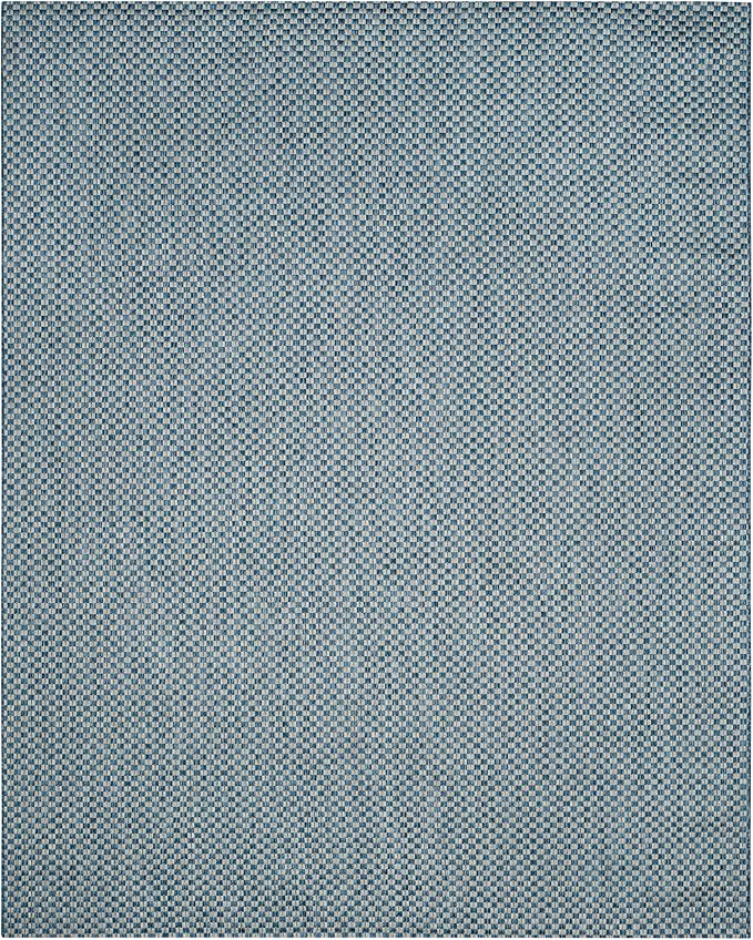 SAFAVIEH Washable Rug Outdoor Courtyard Collection - 10' x 14', Blue & Light Grey, Non-Shedding & Easy Cleaning, Ideal for Patio, Backyard, Mudroom (CY8653-36821)