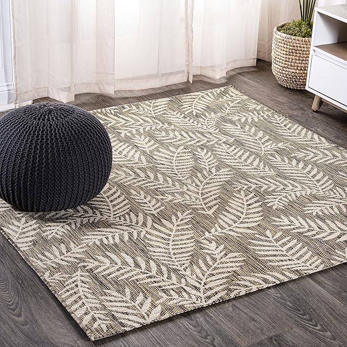 JONATHAN Y Palm Frond Indoor Outdoor Square Area Rug 9X9 Brown/Beige, Nevis for Backyard, Patio, Porch, Easy-Cleaning, High Traffic, Pet-Friendly, Non-Shedding (SMB119A-9SQ)