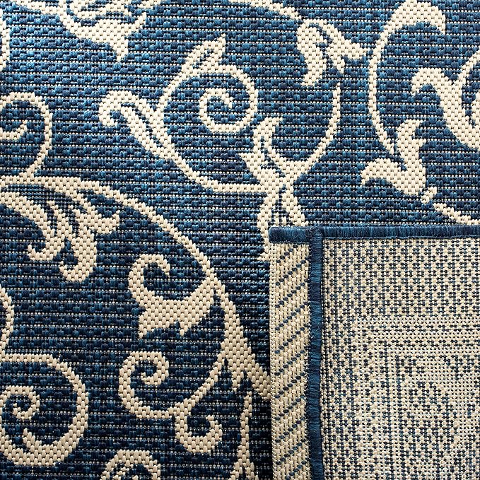 SAFAVIEH Washable Rug Outdoor Courtyard Collection - 8' x 11', Navy & Beige, Non-Shedding & Easy Cleaning, Ideal for Patio, Backyard, Mudroom (CY2098-268)