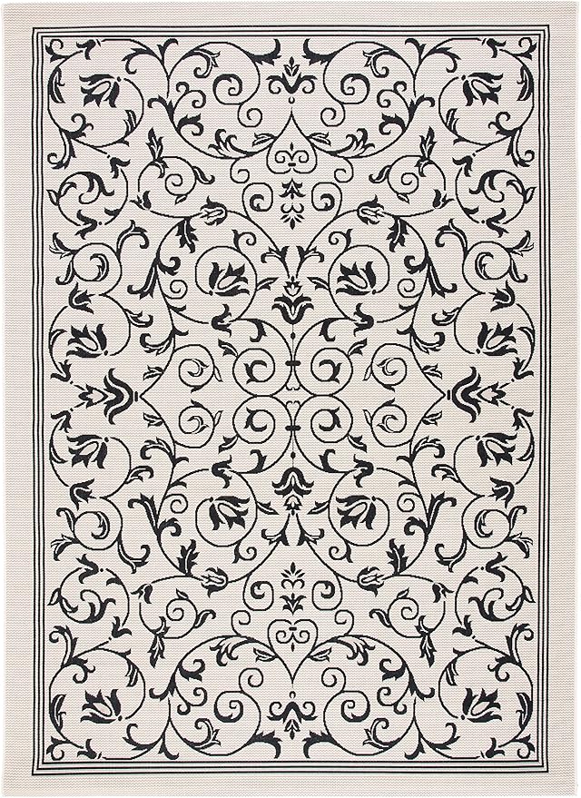 SAFAVIEH Washable Rug Outdoor Courtyard Collection - 8' x 11', Sand & Black, Non-Shedding & Easy Cleaning, Ideal for Patio, Backyard, Mudroom (CY2098-3901)
