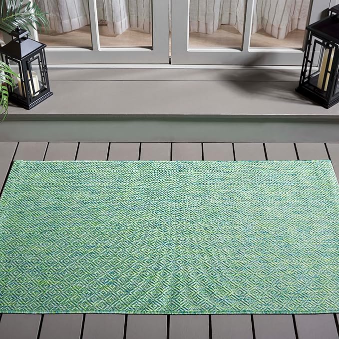 SAFAVIEH Courtyard Collection 2'7" x 5' Green/Blue CY8521 Indoor/ Outside Waterproof Easy cleansingPatio Backyard Mudroom Area Mat