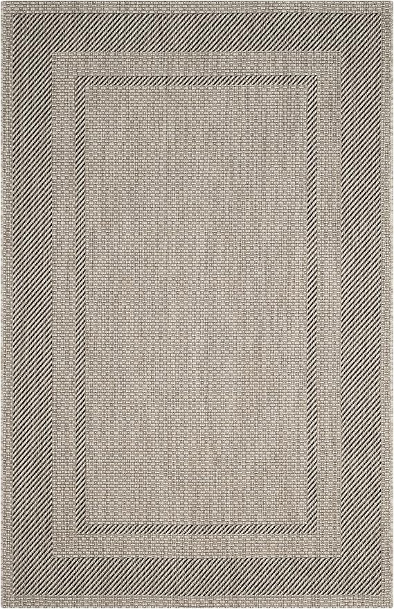 SAFAVIEH Courtyard Collection 6'7" x 9'6" Beige/Black CY8477 Indoor/ Outdoor Waterproof Easy Cleaning Patio Backyard Mudroom Area Rug