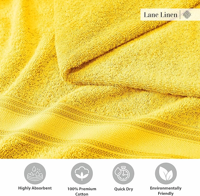 LANE LINEN 12 Pack Towels for Bathroom – 100% Ring-Spun Cotton, 4 Bath, 4 Hand & 4 Wash Cloth, Zero Twist Soft Towels, Oeko Tex Certified Hotel Quality Towel, Easy to Wash – Mimosa