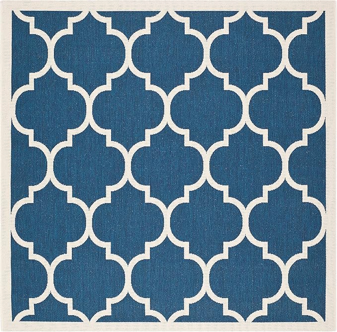 SAFAVIEH Washable Rug Outdoor Courtyard Collection - 5'3" Square, Navy & Beige, Non-Shedding & Easy Cleaning, Ideal for Patio, Backyard, Mudroom (CY6914-268)