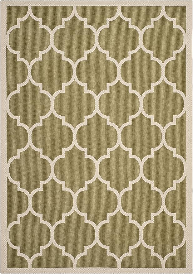 SAFAVIEH Washable Rug Outdoor Courtyard Collection - 6'7" x 9'6", Green & Beige, Non-Shedding & Easy Cleaning, Ideal for Patio, Backyard, Mudroom (CY6914-244)