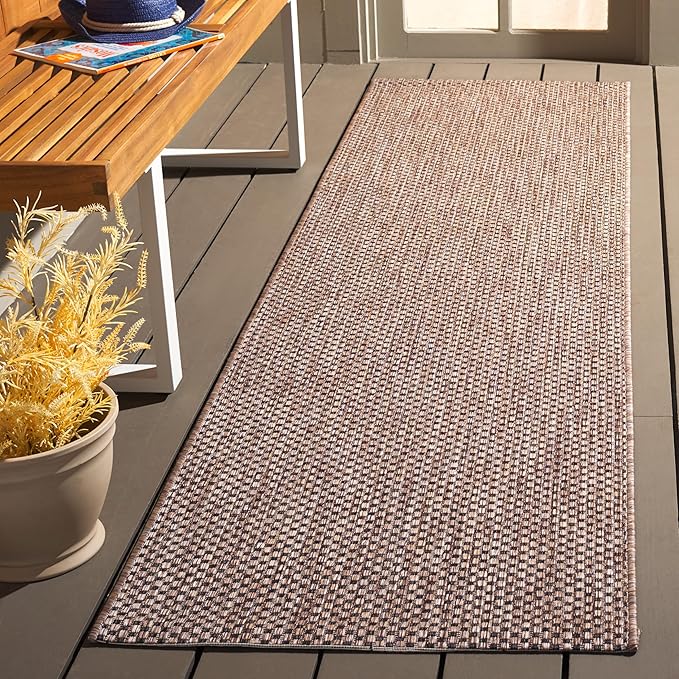 SAFAVIEH Washable Rug Outdoor Courtyard Collection - 2'3" x 22' Runner, Natural & Black, Non-Shedding & Easy Cleaning, Ideal for Patio, Entryway, Mudroom, Hallway, Kitchen (CY8521-37312)