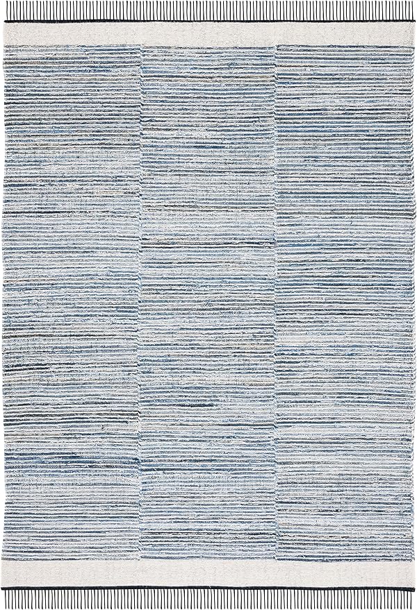 SAFAVIEH Area Rug 8x10 - Kilim Collection - Large - Blue & Ivory, Handmade Flat Weave Wool & Jute, Boho Fringe Design, Ideal for Living Room, Bedroom, Office, Dining Space (KLM310L)