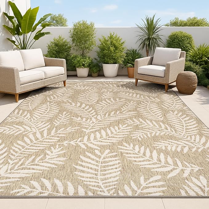 JONATHAN Y Palm Frond Indoor Outdoor Area Rug 6X9 Brown/Beige, Nevis for Backyard, Patio, Porch, Easy-Cleaning, High Traffic, Pet-Friendly, Non-Shedding (SMB119A-6)