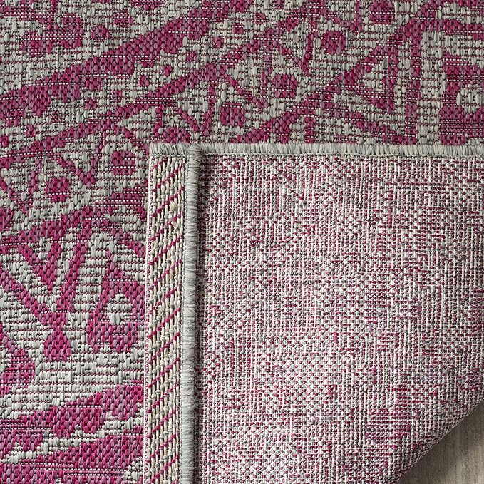 SAFAVIEH Washable Rug Outdoor Courtyard Collection - 2'7" x 5', Light Grey & Fuchsia Pink Purple, Non-Shedding & Easy Cleaning, Ideal for Patio, Backyard, Mudroom (CY8734-39712)