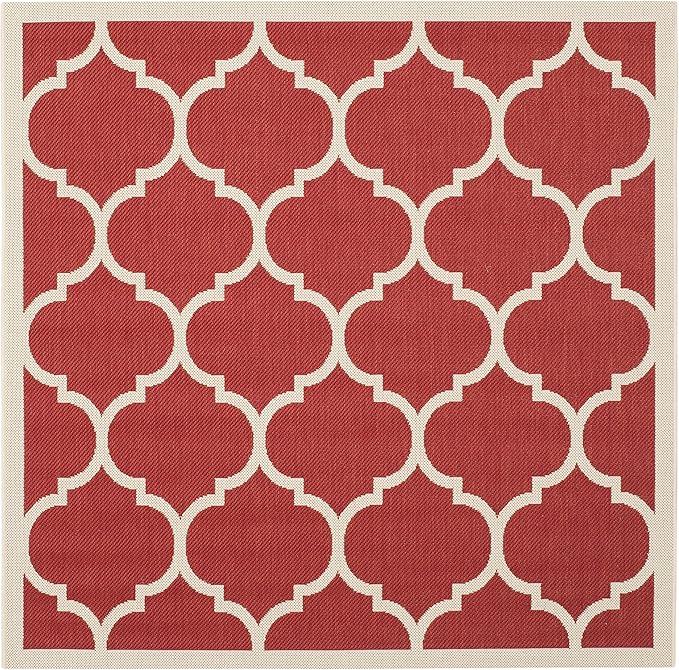 SAFAVIEH Washable Rug Outdoor Courtyard Collection - 7'10" Square, Red & Bone, Non-Shedding & Easy Cleaning, Ideal for Patio, Backyard, Mudroom (CY6914-248)