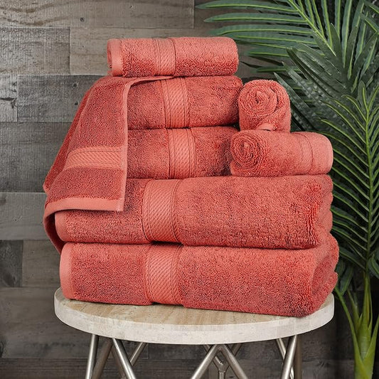 BLUENILEMILLS Madison Egyptian Cotton Towels, Towel Set for Bathroom, Shower, Hotel, Plush, 900 GSM, Highly Absorbent and Ultra-Soft Towels, Bath Essentials, 8 Piece Assorted Towel Set, Coral