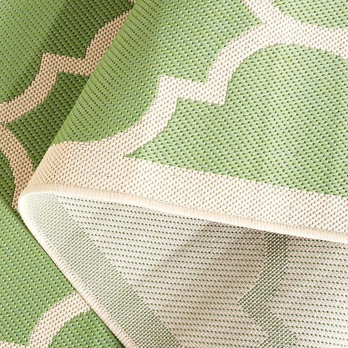SAFAVIEH Washable Rug Outdoor Courtyard Collection - 2'7" x 5', Green & Beige, Non-Shedding & Easy Cleaning, Ideal for Patio, Backyard, Mudroom (CY6914-244)