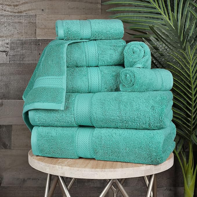 BLUENILEMILLS Madison Egyptian Cotton Towels, Towel Set for Bathroom, Shower, Hotel, Plush, 900 GSM, Highly Absorbent and Ultra-Soft Towels, Bath Essentials, 8 Piece Assorted Towel Set, Turquoise