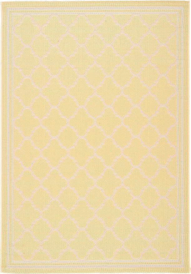 SAFAVIEH Washable Rug Outdoor Courtyard Collection - 5'3" x 7'7", Gold & Beige, Non-Shedding & Easy Cleaning, Ideal for Patio, Backyard, Mudroom (CY6918-30621)