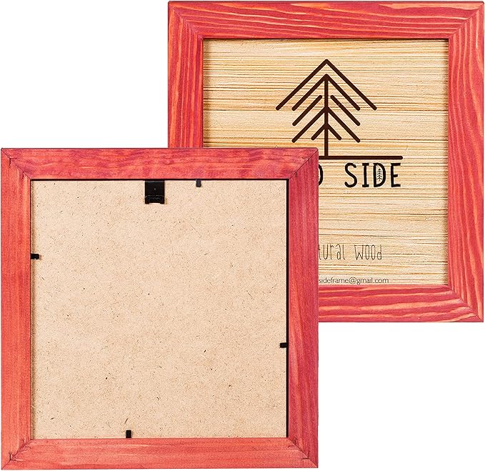 Rustic Wooden Square Picture Frames 8x8 - Set of 2-100% Natural Solid Eco Wood with Real Glass for Wall Mounting and Tabletop Photo Frame - Red