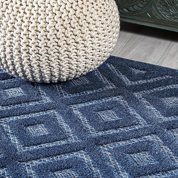 JONATHAN Y Diamond Trellis Indoor Outdoor Area Rug 4X6 Navy, Portmany Neutral for Backyard, Patio, Porch, Easy-Cleaning, High Traffic, Pet-Friendly, Non-Shedding (IBZ104B-4)