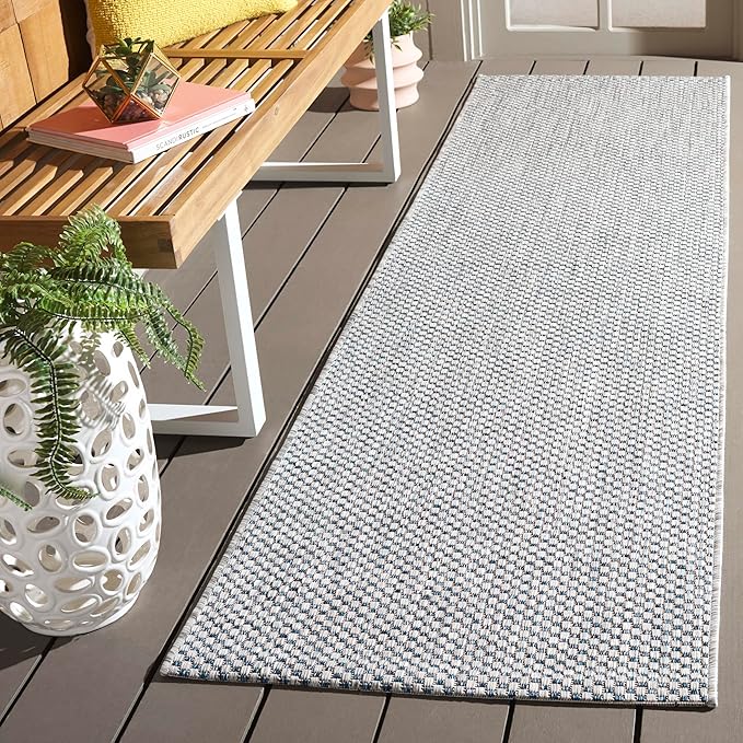 SAFAVIEH Courtyard Collection 2'3' x 20' Grey/Navy CY8521 Indoor/ Outdoor Patio Backyard Mudroom Runner Rug