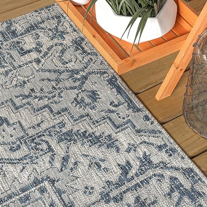 JONATHAN Y Boho Medallion Indoor Outdoor Runner Rug 2X14 Navy/Gray, Estrella Textured Weave for Backyard, Patio, Porch, Easy-Cleaning, High Traffic, Pet-Friendly, Non-Shedding (SMB105B-214)