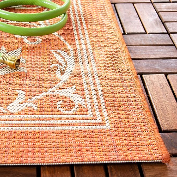 SAFAVIEH Courtyard Collection 8' x 11' Terracotta / Natural CY2098 Scroll Indoor/ Outdoor Patio Backyard Mudroom Area-Rug