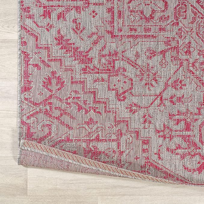 JONATHAN Y Boho Medallion Indoor Outdoor Area Rug 9X12 Light Gray/Fuchsia, Estrella Textured Weave for Backyard, Patio, Porch, Easy-Cleaning, High Traffic, Pet-Friendly, Non-Shedding (SMB105F-9)