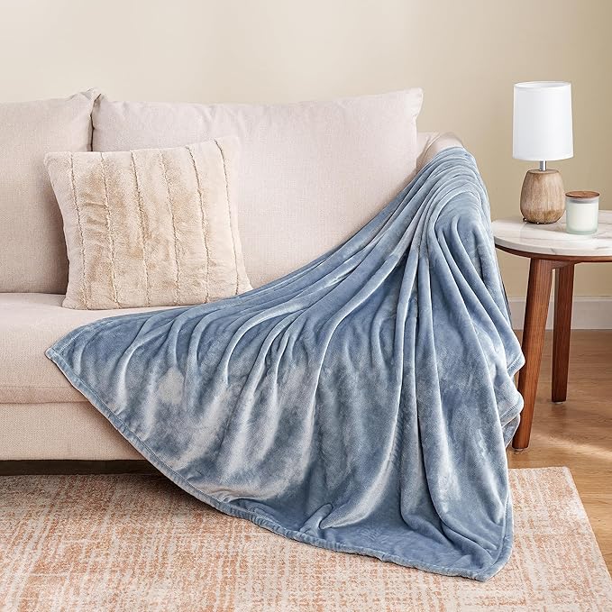Berkshire Blanket Classic VelvetLoft® Solid Throw Blanket, Lightweight Soft Fuzzy Plush Throw Blanket for Bed and Couch, Polar Blue, 50x60 Inches