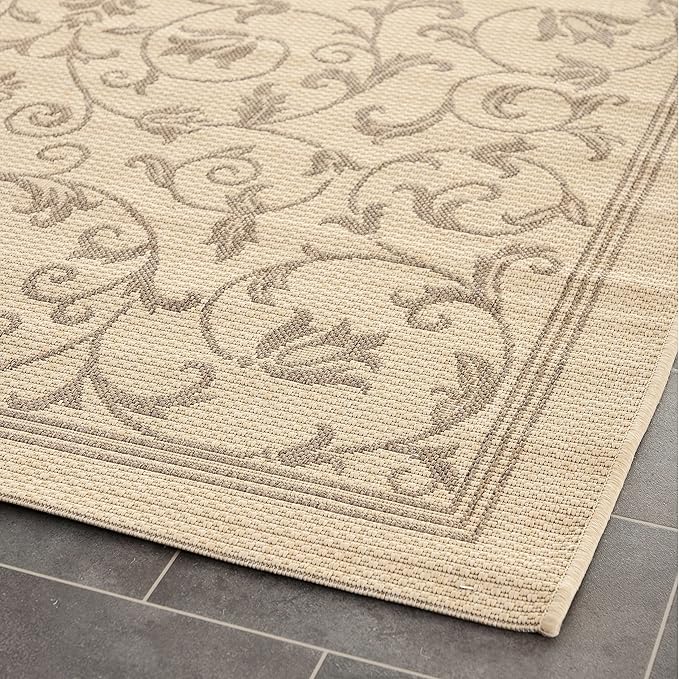 SAFAVIEH Washable Rug Outdoor Courtyard Collection - 9' x 12', Natural & Brown, Non-Shedding & Easy Cleaning, Ideal for Patio, Backyard, Mudroom (CY2098-3001)