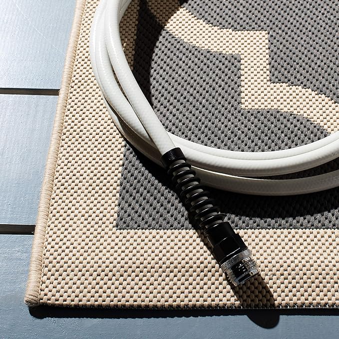 SAFAVIEH Washable Rug Outdoor Courtyard Collection - 4' Square, Anthracite & Beige, Non-Shedding & Easy Cleaning, Ideal for Patio, Backyard, Mudroom (CY6914-246)