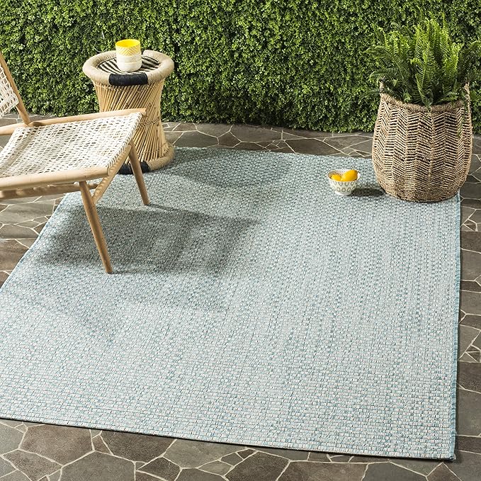 SAFAVIEH Washable Rug Outdoor Courtyard Collection - 2'7" x 5', Light Blue & Light Grey, Non-Shedding & Easy Cleaning, Ideal for Patio, Backyard, Mudroom (CY8653-37121)