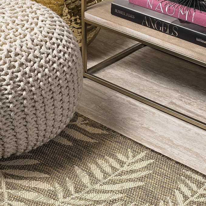 JONATHAN Y Palm Frond Indoor Outdoor Round Area Rug 6 Ft Brown/Beige, Nevis for Backyard, Patio, Porch, Easy-Cleaning, High Traffic, Pet-Friendly, Non-Shedding (SMB119A-6R)