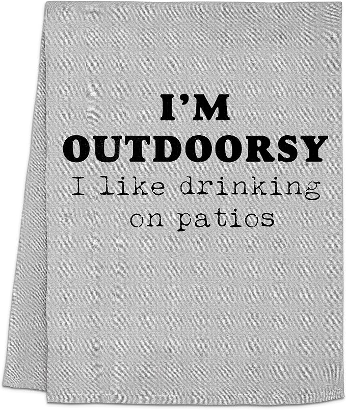 Original Dish Towel, I'm Outdoorsy (I Like Drinking On Patios), Flour Sack Kitchen Towel, Sweet Housewarming Gift, Farmhouse Kitchen Decor, White or Gray (Gray)