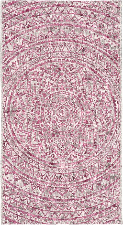 SAFAVIEH Washable Rug Outdoor Courtyard Collection - 2'7" x 5', Light Grey & Fuchsia Pink Purple, Non-Shedding & Easy Cleaning, Ideal for Patio, Backyard, Mudroom (CY8734-39712)