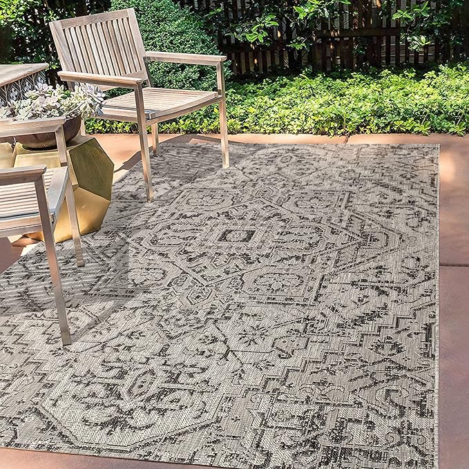 JONATHAN Y Boho Medallion Indoor Outdoor Area Rug 9X12 Black/Gray, Estrella Textured Weave for Backyard, Patio, Porch, Easy-Cleaning, High Traffic, Pet-Friendly, Non-Shedding (SMB105D-9)
