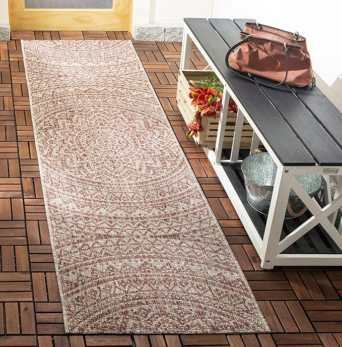 SAFAVIEH Courtyard Collection 2' 3" x 14' Light Beige/Terracotta CY8734 Indoor/ Outdoor Easy Cleaning Patio Backyard Mudroom Runner Rug
