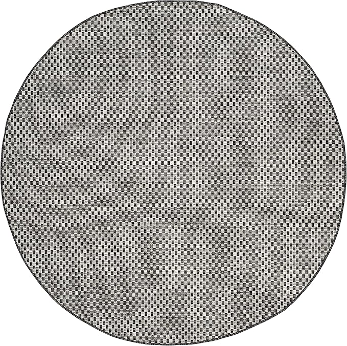 SAFAVIEH Washable Rug Outdoor Courtyard Collection - 7'10" Round, Black & Light Grey, Non-Shedding & Easy Cleaning, Ideal for Patio, Backyard, Mudroom (CY8653-37621)