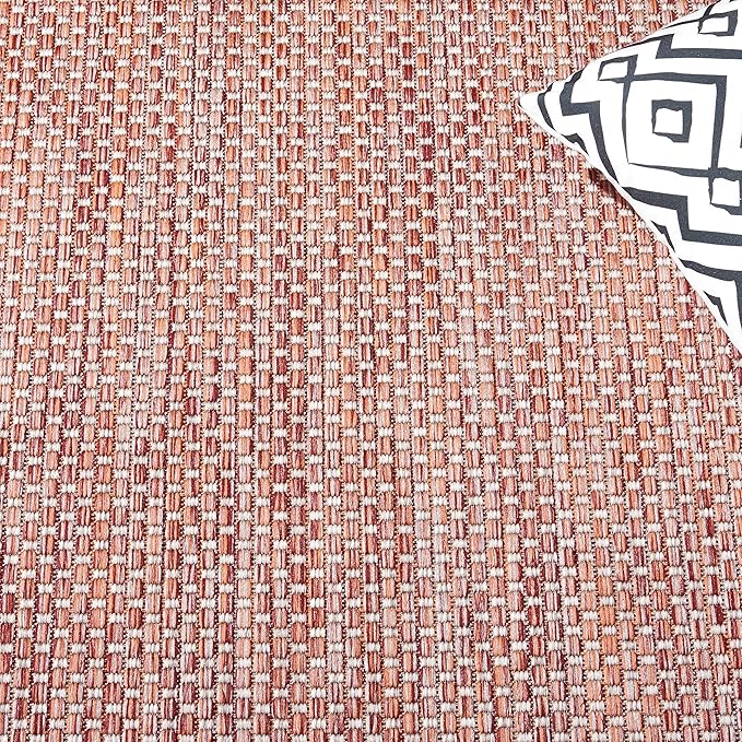 SAFAVIEH Washable Rug Outdoor Courtyard Collection - 10' x 14', Red & Beige, Non-Shedding & Easy Cleaning, Ideal for Patio, Backyard, Mudroom (CY8521-36521)