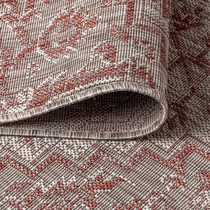 JONATHAN Y Boho Medallion Indoor Outdoor Area Rug 8X10 Red/Taupe, Estrella Textured Weave for Backyard, Patio, Porch, Easy-Cleaning, High Traffic, Pet-Friendly, Non-Shedding (SMB105A-8)
