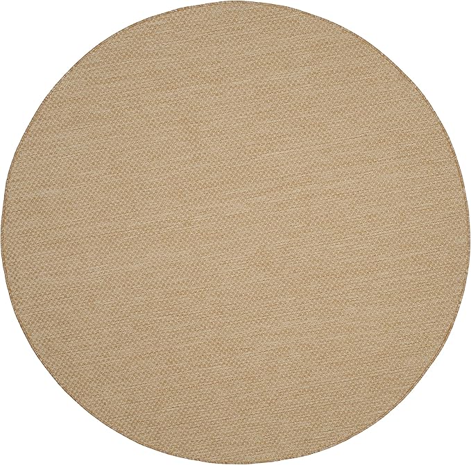 SAFAVIEH Washable Rug Outdoor Courtyard Collection - 10' Round, Natural & Cream, Non-Shedding & Easy Cleaning, Ideal for Patio, Backyard, Mudroom (CY8521-03012)