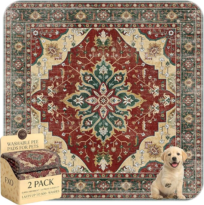 Washable Pee Pads for Dogs,Great Urine Absorbent Reusable Puppy Training Pads,Waterproof,Leak-Proof & Non-Slip Potty Pads for Whelping,Crate,Playpen,Bed.(Red Forest Floral,48"x48")