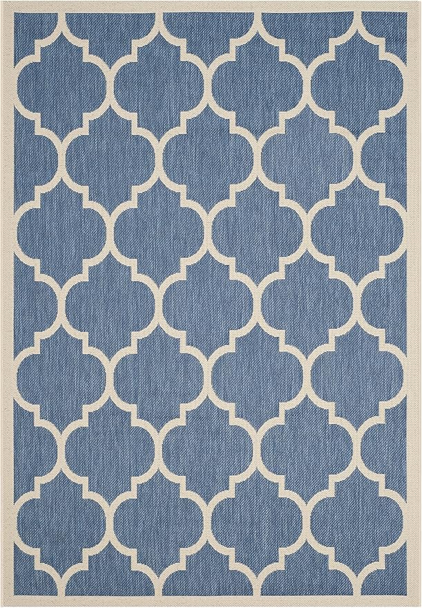 SAFAVIEH Washable Rug Outdoor Courtyard Collection - 4' x 5'7", Blue & Beige, Non-Shedding & Easy Cleaning, Ideal for Patio, Backyard, Mudroom (CY6914-243)